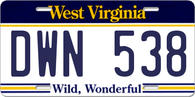 WV license plate DWN538