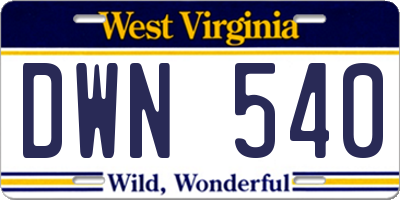 WV license plate DWN540