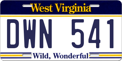 WV license plate DWN541
