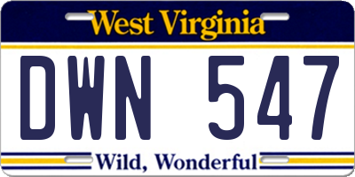 WV license plate DWN547