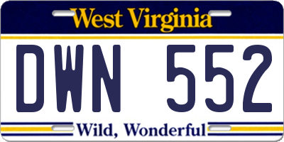 WV license plate DWN552