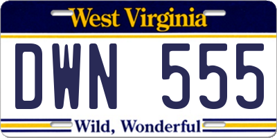 WV license plate DWN555