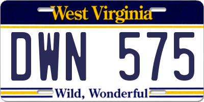 WV license plate DWN575