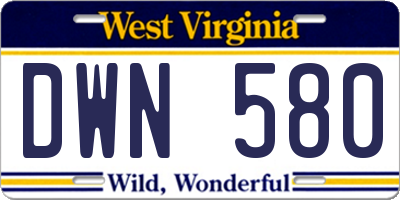 WV license plate DWN580