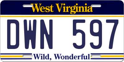 WV license plate DWN597
