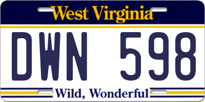 WV license plate DWN598