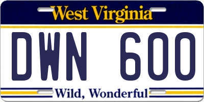 WV license plate DWN600