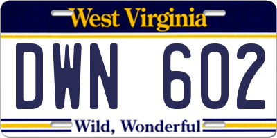 WV license plate DWN602