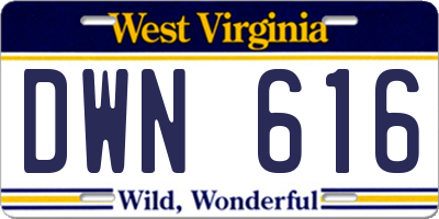 WV license plate DWN616
