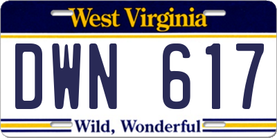 WV license plate DWN617