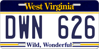 WV license plate DWN626