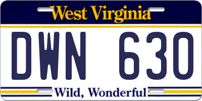 WV license plate DWN630