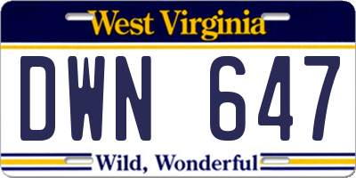 WV license plate DWN647