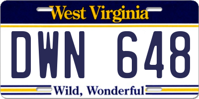 WV license plate DWN648