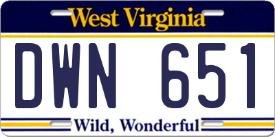WV license plate DWN651