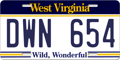 WV license plate DWN654