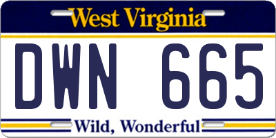 WV license plate DWN665