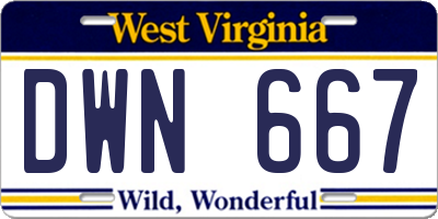 WV license plate DWN667