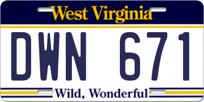 WV license plate DWN671