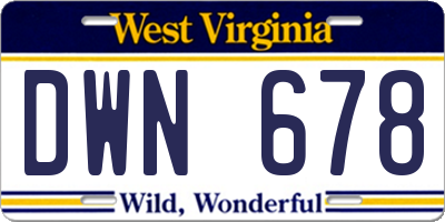 WV license plate DWN678