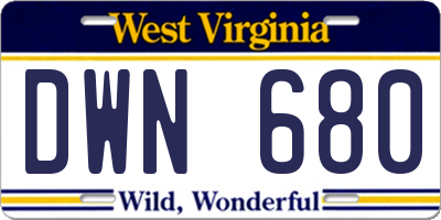 WV license plate DWN680