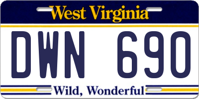 WV license plate DWN690