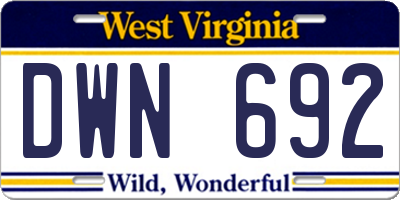 WV license plate DWN692