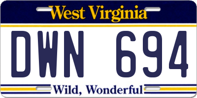 WV license plate DWN694