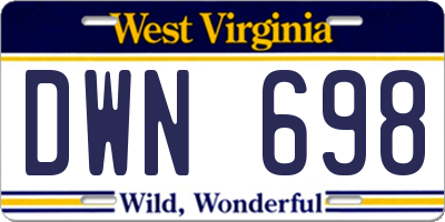 WV license plate DWN698
