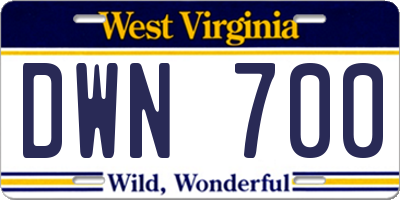 WV license plate DWN700