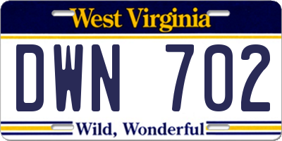 WV license plate DWN702