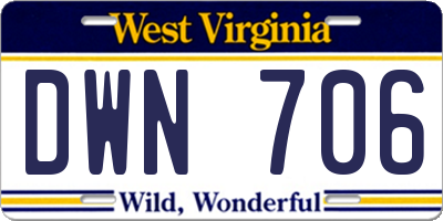 WV license plate DWN706