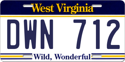 WV license plate DWN712