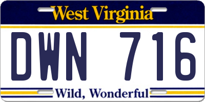WV license plate DWN716
