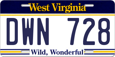 WV license plate DWN728