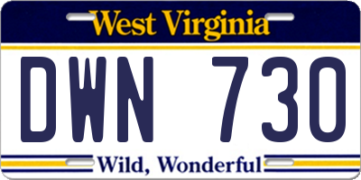 WV license plate DWN730