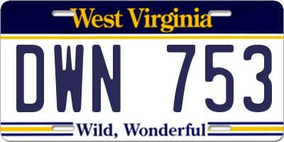 WV license plate DWN753