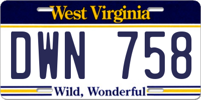 WV license plate DWN758