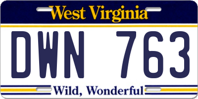 WV license plate DWN763