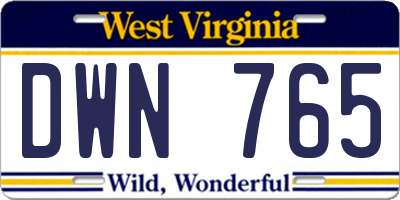 WV license plate DWN765