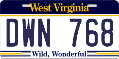 WV license plate DWN768