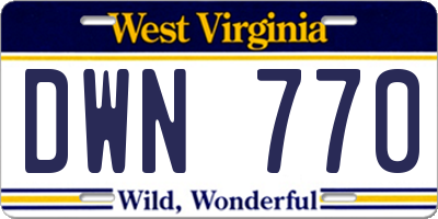 WV license plate DWN770