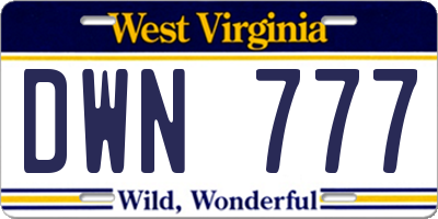 WV license plate DWN777
