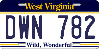 WV license plate DWN782