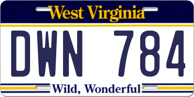 WV license plate DWN784