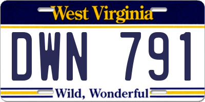 WV license plate DWN791