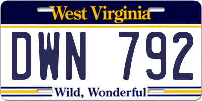 WV license plate DWN792