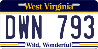 WV license plate DWN793