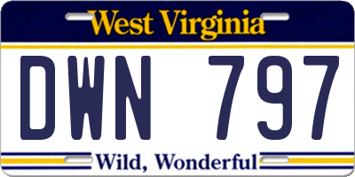WV license plate DWN797