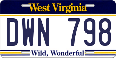 WV license plate DWN798